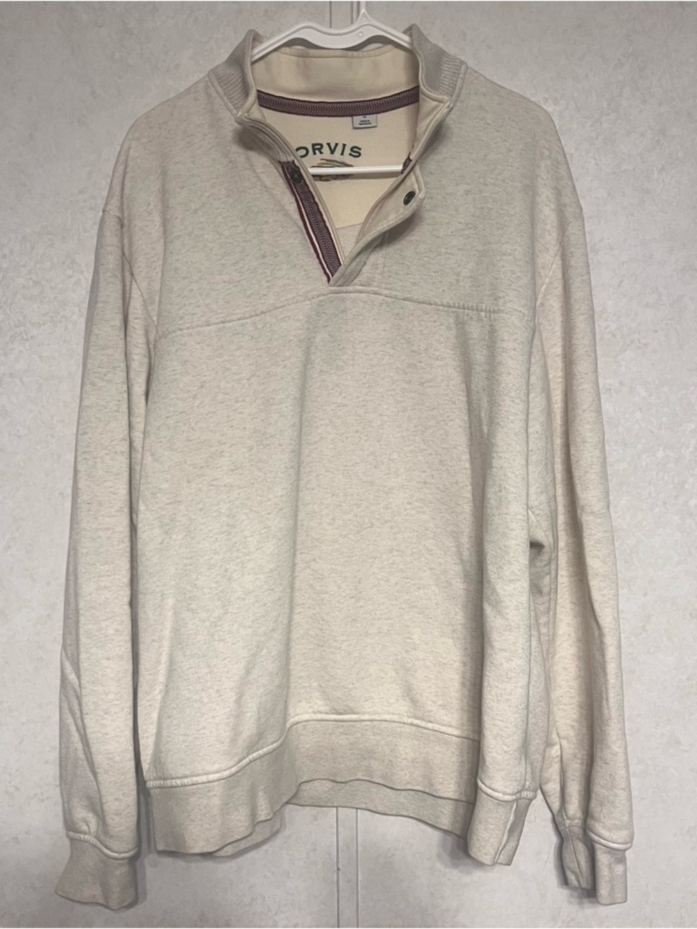 Orvis Oatmeal‎ Zip-Neck Pullover with Contrast Trim